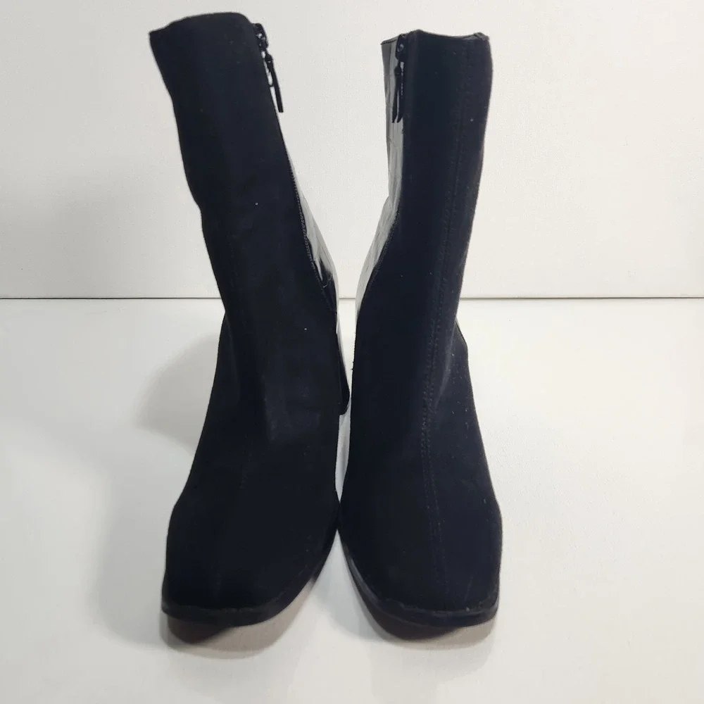 Diba Womens Booties Mix Suede Faux Leather Size 8.5 Black Block Heel